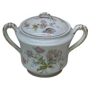 Haviland Schleiger 79 Pink Blue Poppies Sugar Bowl with Lid Limoges France